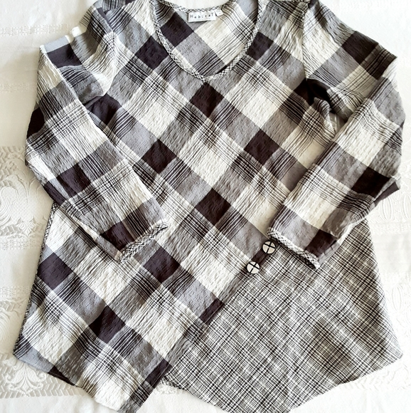 "Habitat Clothes to Live In " Plaid Asymmetrical Lagenlook Tunic Top NWT - Picture 5 of 9